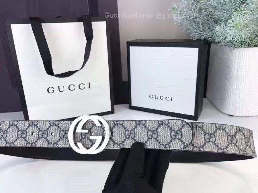 Gucci Gg Supreme Belt With G Buckle Light Gray 35mm